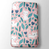 Peach Pink Mini Cat & Leaf Kid's Digital Printed Fabric